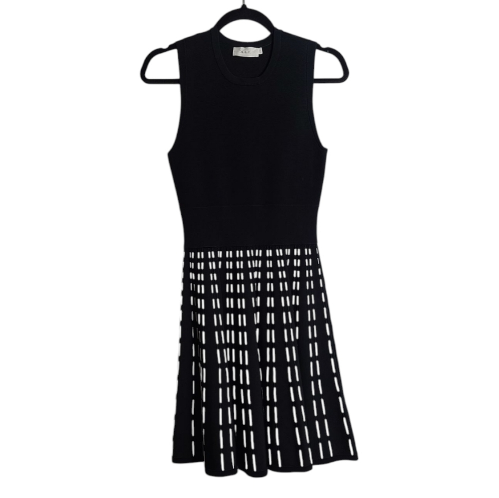 A.L.C. Black Sleeveless Crewneck Fit And Flare Dress In Black and White Size Med